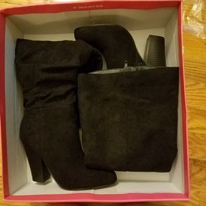 Black suede knee high boots